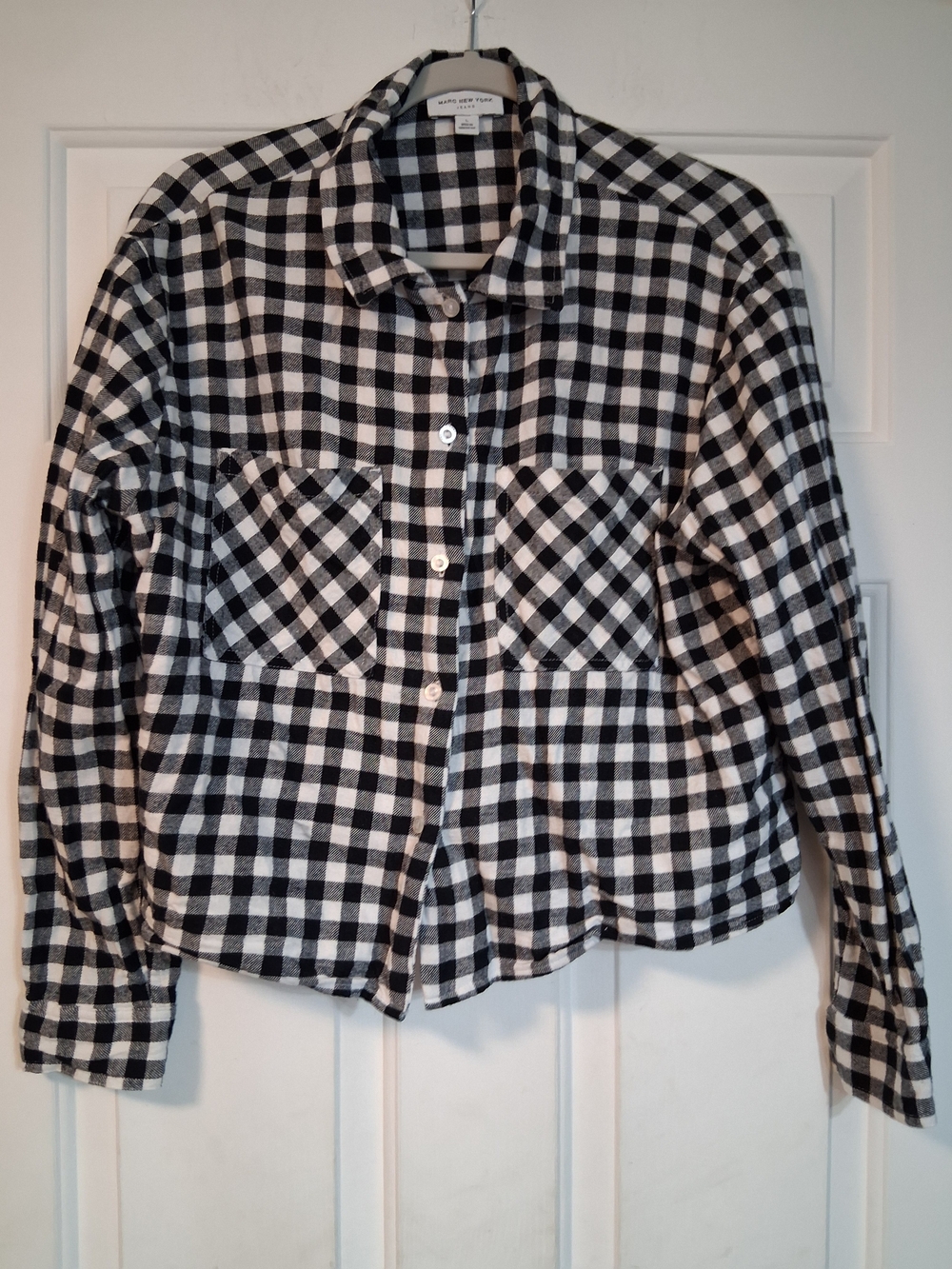 Marc New York Black White Checked Fleece Button Down Front Shirt Casual Large